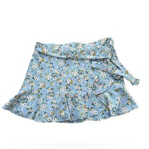 Attard State Womens Light Blue Floral Ruffle Wrap Skirt With Tie Waist L